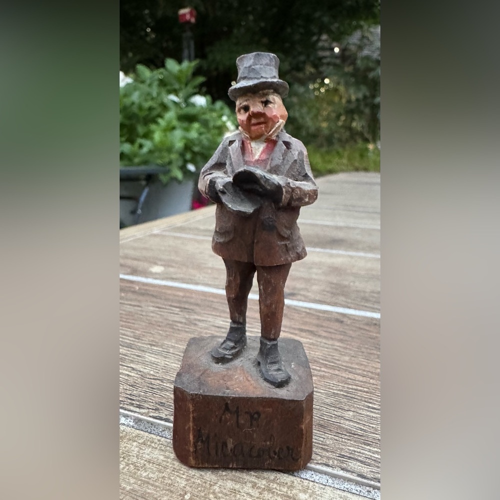 Charles Dickens ANRI Mr. Micawber Vintage Hand Carved Wood Figurine 1920s Italy